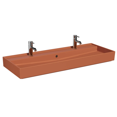 Vitra Archiplan Lavabo 120x46 cm Çift Armatür Delikli, Su Taşma Delikli, Mat Terra Rosa - 1