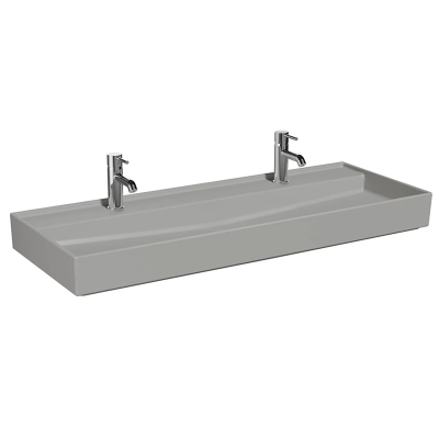 Vitra Archiplan Lavabo 120x46 cm Çift Armatür Delikli, Su Taşma Deliksiz, Mat Taş Gri - 1