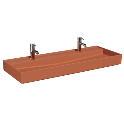 Vitra Archiplan Lavabo 120x46 cm Çift Armatür Delikli, Su Taşma Deliksiz, Mat Terra Rosa - 1