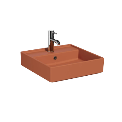 Vitra Archiplan Lavabo 45x46 cm Tek Armatür Delikli, Su Taşma Delikli, Mat Terra Rosa - 1