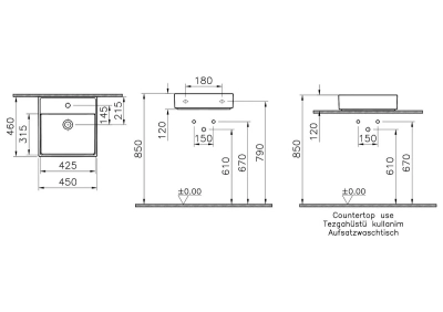 Vitra Archiplan Lavabo 45x46 cm Tek Armatür Delikli, Su Taşma Delikli, Mat Terra Rosa - 2