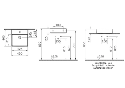 Vitra Archiplan Lavabo 45x46 cm Tek Armatür Delikli, Su Taşma Deliksiz, Beyaz - 2