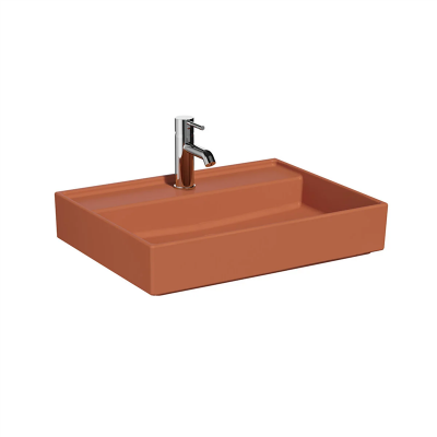 Vitra Archiplan Lavabo 60x46 cm Tek Armatür Delikli, Su Taşma Deliksiz, Mat Terra Rosa - 1