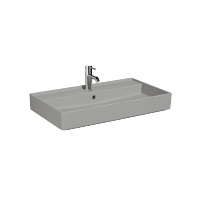 Vitra Archiplan Lavabo 80x46 cm Tek Armatür Delikli, Su Taşma Delikli, Mat Taş Gri - 1