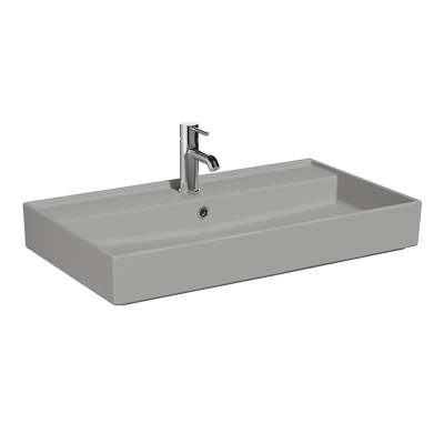 Vitra Archiplan Lavabo 80x46 cm Tek Armatür Delikli, Su Taşma Delikli, Mat Taş Gri - 1