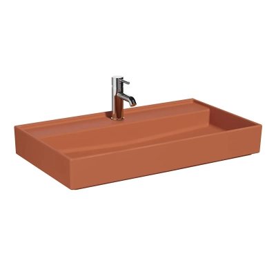 Vitra Archiplan Lavabo 80x46 cm Tek Armatür Delikli, Su Taşma Delikli, Mat Terra Rosa - 1