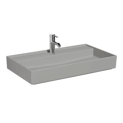 Vitra Archiplan Lavabo 80x46 cm Tek Armatür Delikli, Su Taşma Deliksiz, Mat Taş Gri - 1
