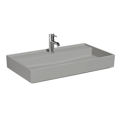 Vitra Archiplan Lavabo 80x46 cm Tek Armatür Delikli, Su Taşma Deliksiz, Mat Taş Gri - 1