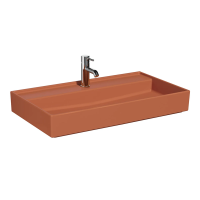 Vitra Archiplan Lavabo 80x46 cm Tek Armatür Delikli, Su Taşma Deliksiz, Mat Terra Rosa - 1