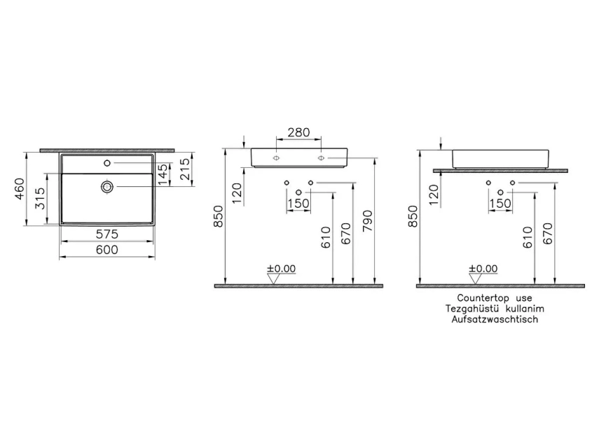 Vitra Archiplan Lavabo 80x46 cm Tek Armatür Delikli, Su Taşma Deliksiz, Mat Terra Rosa - Vitra (1)