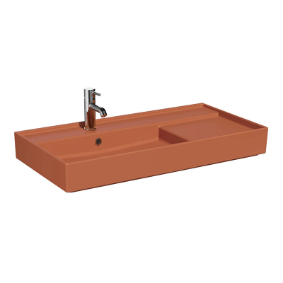 Vitra Archiplan Lavabo 90x46 cm Tek Armatür Delikli, Su Taşma Delikli, Mat Terra Rosa - 1
