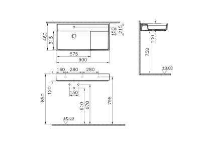 Vitra Archiplan Lavabo 90x46 cm Tek Armatür Delikli, Su Taşma Delikli, Mat Terra Rosa - 2