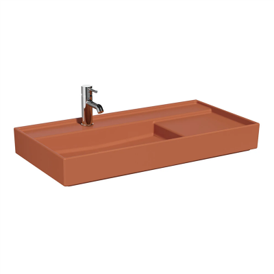 Vitra Archiplan Lavabo 90x46 cm Tek Armatür Delikli, Su Taşma Deliksiz, Mat Terra Rosa - 1