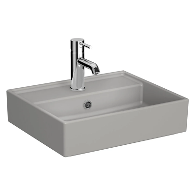 Vitra Archiplan Lavabo Kompakt, 45x38 cm Tek Armatür Delikli, Su Taşma Delikli, Mat Taş Gri - 1