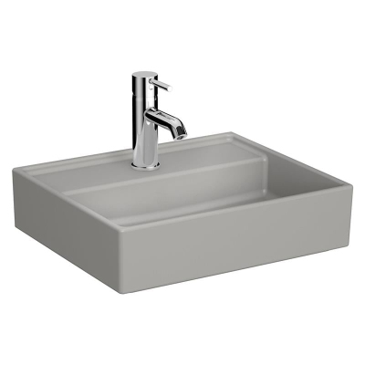 Vitra Archiplan Lavabo Kompakt, 45x38 cm Tek Armatür Delikli, Su Taşma Deliksiz, Mat Taş Gri - 1