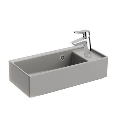 Vitra Archiplan Lavabo Kompakt, 60x28 cm Sağdan Tek Armatür Delikli, Su Taşma Delikli, Mat Taş Gri - 1