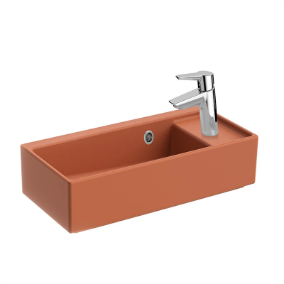 Vitra Archiplan Lavabo Kompakt, 60x28 cm Sağdan Tek Armatür Delikli, Su Taşma Delikli, Mat Terra Rosa - 1