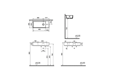 Vitra Archiplan Lavabo Kompakt, 60x28 cm Sağdan Tek Armatür Delikli, Su Taşma Delikli, Mat Terra Rosa - 2