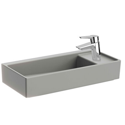 Vitra Archiplan Lavabo Kompakt, 60x28 cm Sağdan Tek Armatür Delikli, Su Taşma Deliksiz, Mat Taş Gri - 1