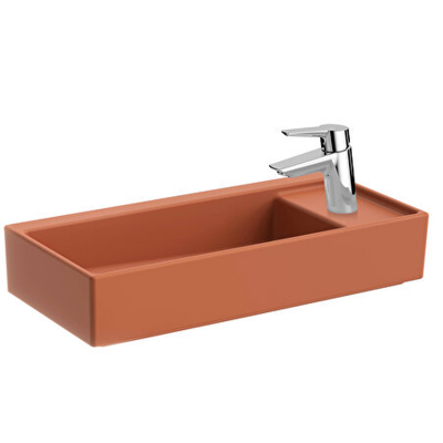 Vitra Archiplan Lavabo Kompakt, 60x28 cm Sağdan Tek Armatür Delikli, Su Taşma Deliksiz, Mat Terra Rosa - 1