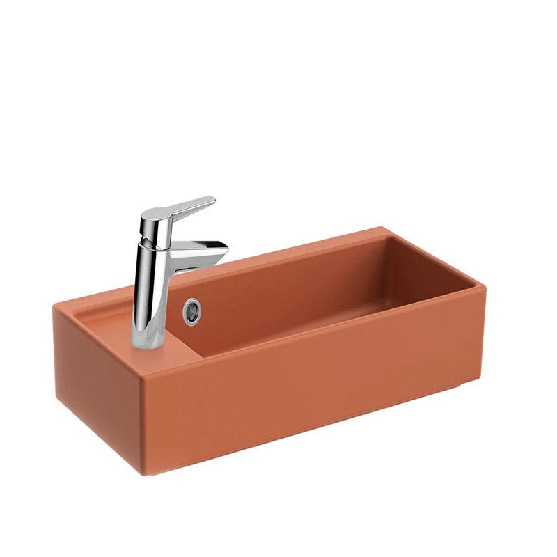 Vitra Archiplan Lavabo Kompakt, 60x28 cm Soldan Tek Armatür Delikli, Su Taşma Delikli, Mat Terra Rosa - Vitra