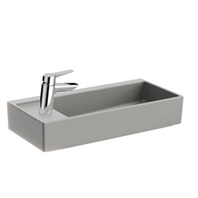 Vitra Archiplan Lavabo Kompakt, 60x28 cm Soldan Tek Armatür Delikli, Su Taşma Deliksiz, Mat Taş Gri - 1
