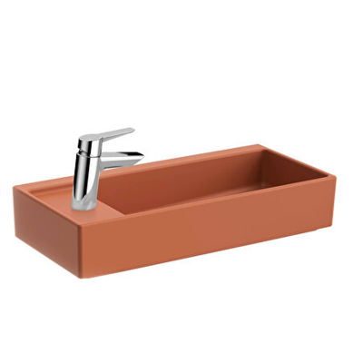 Vitra Archiplan Lavabo Kompakt, 60x28 cm Soldan Tek Armatür Delikli, Su Taşma Deliksiz, Mat Terra Rosa - 1