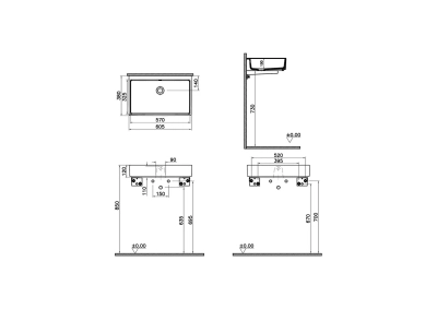 Vitra Archiplan Lavabo Kompakt, 60x38 cm Armatür Deliksiz, Su Taşma Delikli, Mat Taş Gri - 2