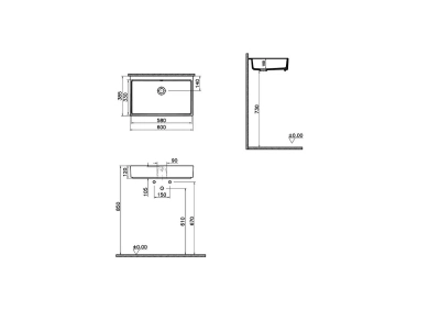 Vitra Archiplan Lavabo Kompakt, 60x38 cm Armatür Deliksiz, Su Taşma Deliksiz, Mat Terra Rosa - 2