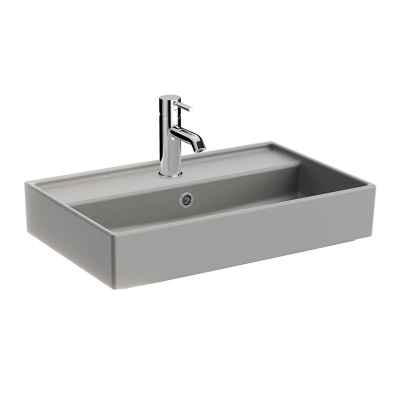 Vitra Archiplan Lavabo Kompakt, 60x38 cm Tek Armatür Delikli, Su Taşma Delikli, Mat Taş Gri - 1