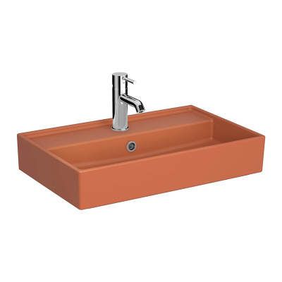 Vitra Archiplan Lavabo Kompakt, 60x38 cm Tek Armatür Delikli, Su Taşma Delikli, Mat Terra Rosa - 1