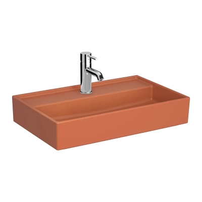 Vitra Archiplan Lavabo Kompakt, 60x38 cm Tek Armatür Delikli, Su Taşma Deliksiz, Mat Terra Rosa - 1