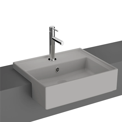 Vitra Archiplan Yarım Tezgah Lavabo 55x46 cm Tek Armatür Delikli, Su Taşma Delikli, Mat Taş Gri - 1