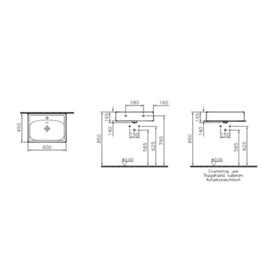 Vitra Equal Çanak Lavabo Dikdörtgen, 60x45 cm Tek Armatür Delikli, Su Taşma Delikli, Clean, Mat Taş Gri - 2