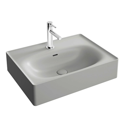 Vitra Equal Çanak Lavabo Dikdörtgen, 60x45 cm Tek Armatür Delikli, Su Taşma Delikli, Clean, Mat Taş Gri - 1