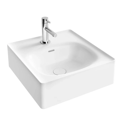 Vitra Equal Çanak Lavabo Dikdörtgen, Kompakt, 45x45 cm Tek Armatür Delikli, Su Taşma Delikli, Clean, Beyaz - 1