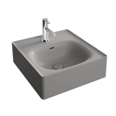 Vitra Equal Çanak Lavabo Dikdörtgen, Kompakt, 45x45 cm Tek Armatür Delikli, Su Taşma Delikli, Clean, Mat Taş Gri - 1