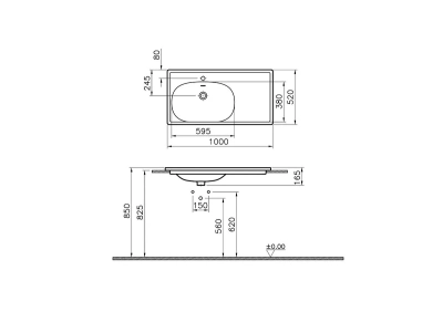 Vitra Equal Etajerli Lavabo 100x52 cm Tek Armatür Delikli, Su Taşma Delikli, Clean, Beyaz - 5