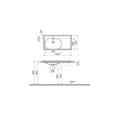Vitra Equal Etajerli Lavabo 100x52 cm Tek Armatür Delikli, Su Taşma Delikli, Clean, Mat Taş Gri - 2