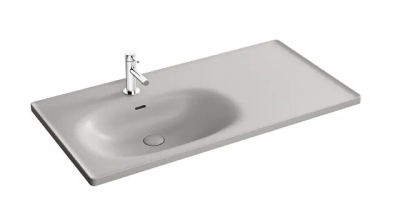 Vitra Equal Etajerli Lavabo 100x52 cm Tek Armatür Delikli, Su Taşma Delikli, Clean, Mat Taş Gri - 1