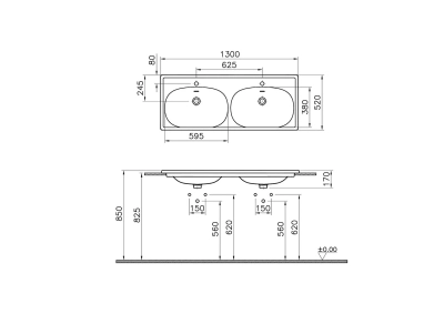 Vitra Equal Etajerli Lavabo 130x52 cm Tek Armatür Delikli, Su Taşma Delikli, Clean, Beyaz - 6