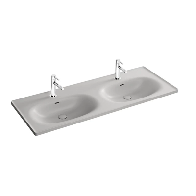 Vitra Equal Etajerli Lavabo 130x52 cm Tek Armatür Delikli, Su Taşma Delikli, Clean, Mat Taş Gri - 1