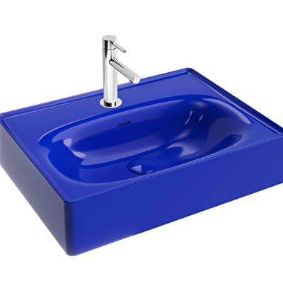 Vitra Equal Lavabo Yuvarlak, 60x45 cm Tek Armatür Delikli, Su Taşma Delikli, Clean, İndigo Mavi - 1