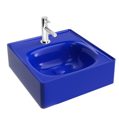 Vitra Equal Lavabo Yuvarlak, Kompakt, 45x45 cm Tek Armatür Delikli, Su Taşma Delikli, Clean, İndigo Mavi - 1