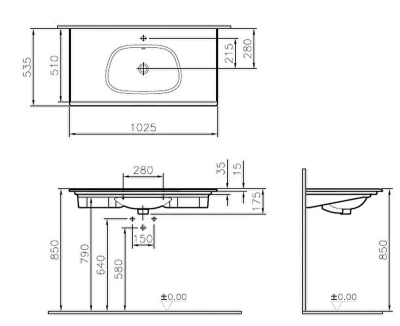 Vitra Frame Etajerli Lavabo 105x50 cm Tek Armatür Delikli, Su Taşma Delikli, Clean, Beyaz - 2