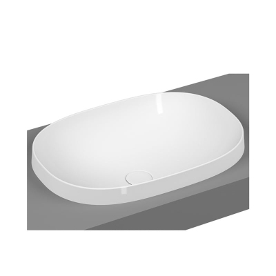 Vitra Frame Tezgahüstü Lavabo Oval, 55x39 cm Armatür Deliksiz, Su Taşma Deliksiz, Clean, Mat Beyaz - 1