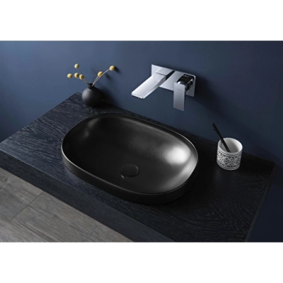 Vitra Frame Tezgahüstü Lavabo Oval, 55x39 cm Armatür Deliksiz, Su Taşma Deliksiz, Clean, Mat Siyah - 1