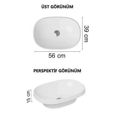 Vitra Frame Tezgahüstü Lavabo Oval, 55x39 cm Armatür Deliksiz, Su Taşma Deliksiz, Clean, Mat Siyah - 3