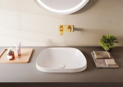 Vitra Frame Tezgahüstü Lavabo Tv Shape, 55x39 cm Armatür Deliksiz, Su Taşma Deliksiz, Clean, Mat Beyaz - 2