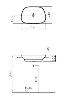 Vitra Frame Tezgahüstü Lavabo Tv Shape, 55x39 cm Armatür Deliksiz, Su Taşma Deliksiz, Clean, Mat Siyah - 2
